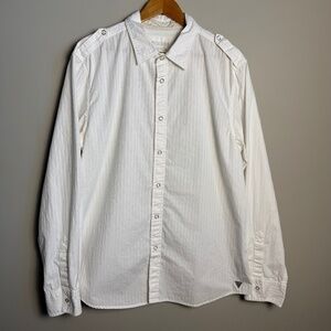 GUESS Men's Jacquard Long Sleeve Snap Up Dress Shirt White XXL Shoulder Strap